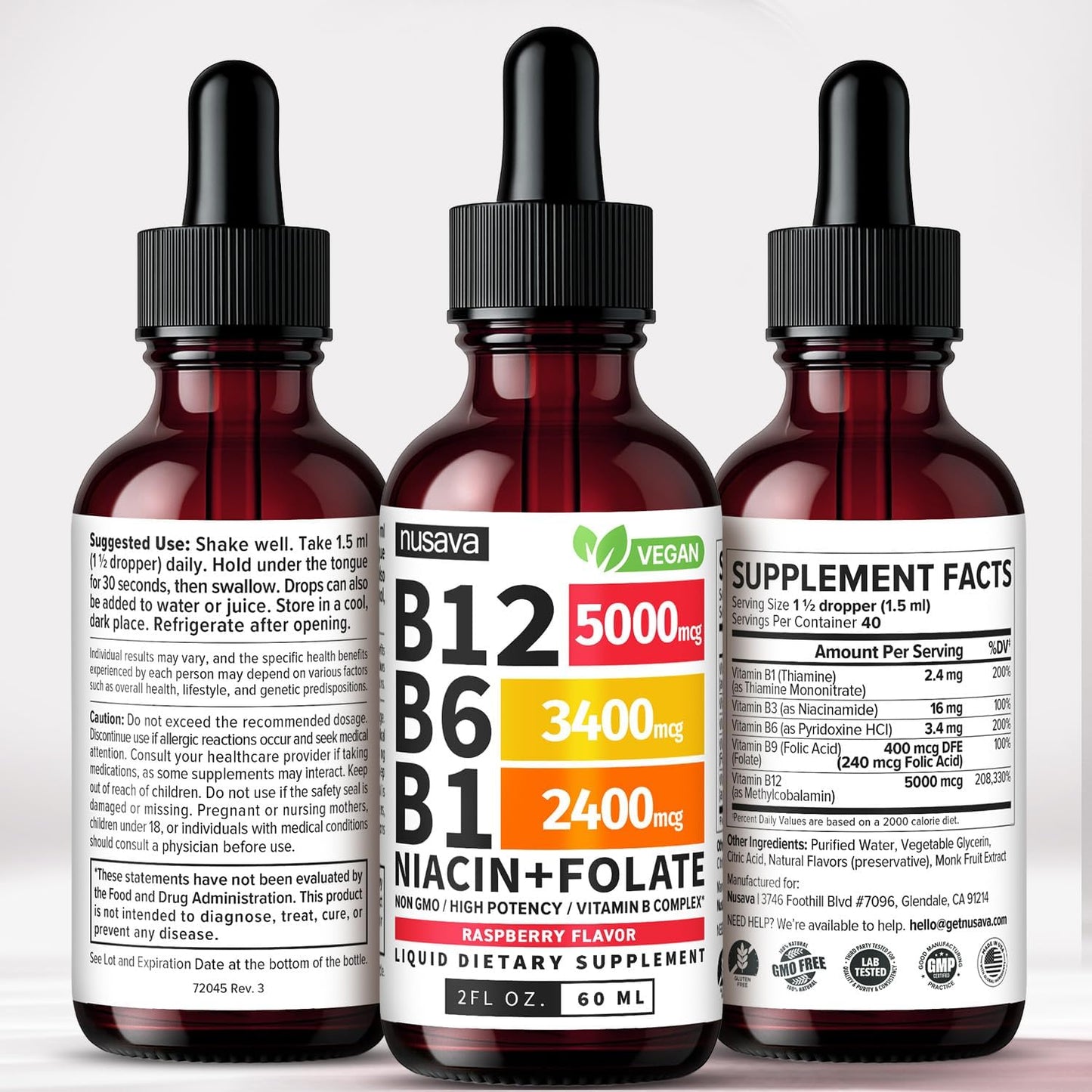 Vitamin B12 Liquid Drops with B6, B1, Niacin & Folate